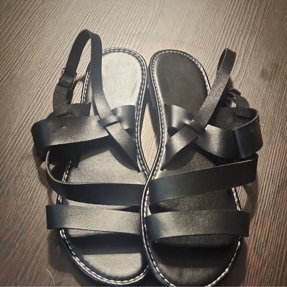 Women's Black Strappy Sandals - Picture 1 of 2